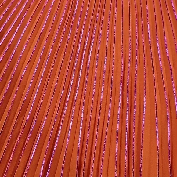 NWOT Anthropologie Neon Pleated Midi Skirt Small Vibrant Medium Orange - Picture 5 of 7